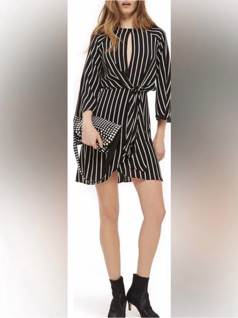 TOPSHOP Womens Black/Cream Long Sleeved Striped Dress Size 2